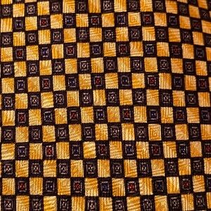 J Z Richards Mens Silk Gold Multicolor Geometric Tie Long Handmade USA